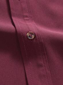 Men's Solid Color Business Casual Short Sleeve Dress Shirt - Burgundy - View 4