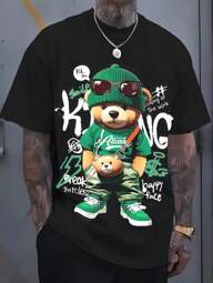 Tricou bărbătesc cu imprimeu digital 3D Punk Bear, model de ursuleț de desene animate, pulover confortabil cu mânecă scurtă, îmbrăcăminte pentru exterior pentru bărbați