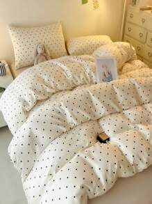 3-Piece Bedding Set(Without Filler) Including Duvet Cover With Bow, Dot, Heart Print, Blue