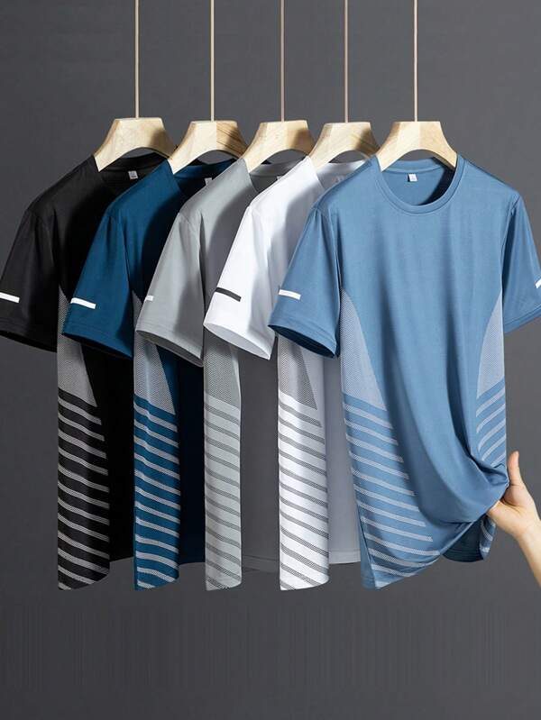 5 pièces/4 pièces/2 pièces T-shirts respirants à séchage rapide pour hommes, chemises à manches courtes souples et élastiques pour les sports de plein air, la course, la randonnée, la pêche, l'été