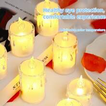 24 Pcs LED Electronic Candles, Crystal Mini Realistic Birthday Decorative Candle Holders, Transparent Dripping Romantic Atmosphere Candles, Tea Lights, Birthdays, Parties, Weddings, Holiday Decorations, Electronic Candle Lights With Batteries, LED Candles, Fake Candles, Candle Lights, Flameless Candles, Gifts, Home Decor