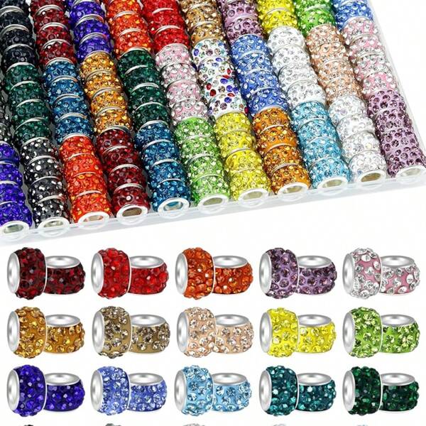 120 piezas de cuentas de cristal de Rhinestone de agujero grande, set de cuentas espaciadoras para hacer joyas, para hacer pulseras DIY, collares, bolígrafos con cuentas, y accesorios para el cabello (colores aleatorios)