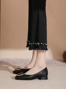 Wide Fit Plus Size Women's Mid-Heel Pumps, Square Toe Casual Work Office Shoes, Style 7887-100-6