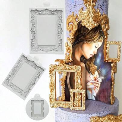 1pc Round Photo Frame Silicone Mold For Fondant, Cake Decorating Tool, Candy Cup Cake, Chocolate Mold, Kitchen Accessories, Baking Tool