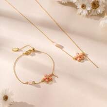 1pc Minimalist Enamel Floral Pendant Necklace, Feminine Elegant Jewelry Accessory For Party, Lovely Gift For Girlfriend