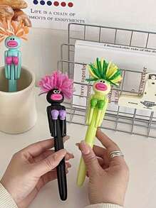 1/3pcs Fun Boxing Bang Hair Pattern Ballpoint Pen Creative Design, Perfect Choice For Students And Office Use, 1.0mm Black Ink Writing Pen, Smooth Writing Ballpoint Pen - Multicolor - View 7