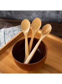 1pc/5pcs/10pcs Natural Wooden Spoon, Bamboo Honey Spoon, Children Spoon, Coffee Stirring Spoon, Jam Bamboo Spoon - Yellow - View 1