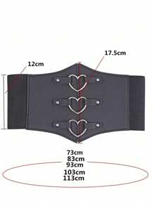 1 pieza Abrigo de vestir de mujer con hebilla de triple corazón de PU, cinturón elástico de la cintura, de moda para uso diario y días festivos, múltiples tallas de cinturón de corsé de mujer para vestido, entrenador de cintura para adelgazamiento y control del abdomen, disfraz de Halloween - Negro - Ver 8
