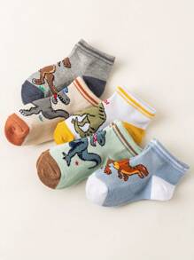 5 pares de calcetines para niños con diseño de dinosaurios de dibujos animados, suaves y cómodos, de malla transpirable, adecuados para uso casual, regalos, viajes, colores/diseños aleatorios