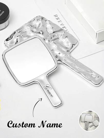 Personalized Wave-Shaped Vintage Handheld Makeup Mirror, Portable Square Mirror, Great Birthday Gift For Friends, Girlfriend, Family,Multi-Functional,Ornamental,Letter,Solid Color,Exquisite,Stylish,Vintage,Modern,Colorful,Leisure,Basics,Casual,Soft,Unique,Customized,Personalized,Custom,Ideal Gifts For Her,Girlfriend,Her,Boyfriend,Friends,Beauty & Health,Chic Autumn