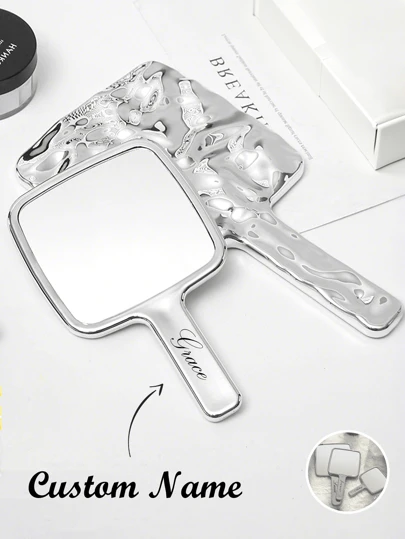 Personalized Wave-Shaped Vintage Handheld Makeup Mirror, Portable Square Mirror, Great Birthday Gift For Friends, Girlfriend, Family,Multi-Functional,Ornamental,Letter,Solid Color,Exquisite,Stylish,Vintage,Modern,Colorful,Leisure,Basics,Casual,Soft,Unique,Customized,Personalized,Custom,Ideal Gifts For Her,Girlfriend,Her,Boyfriend,Friends,Beauty & Health,Chic Autumn,Perfect Gift For Wedding Memento
