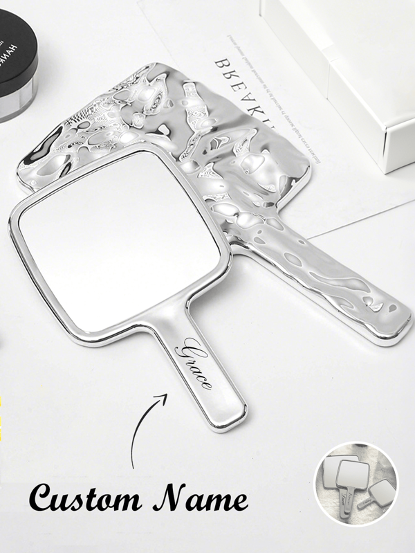 Personalized Wave-Shaped Vintage Handheld Makeup Mirror, Portable Square Mirror, Great Birthday Gift For Friends, Girlfriend, Family,Multi-Functional,Ornamental,Letter,Solid Color,Exquisite,Stylish,Vintage,Modern,Colorful,Leisure,Basics,Casual,Soft,Unique,Customized,Personalized,Custom,Ideal Gifts For Her,Girlfriend,Her,Boyfriend,Friends