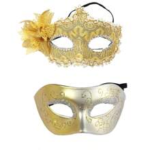 2pcs Couple Floral Painted Masks, Carnival Masquerade Masks, Party Decorative Props - Multicolor - View 8