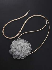 BOCAR 優雅的夏日風格,黑色布料花裝飾項鏈或腰鏈,配皮繩 - 灰色 - 查看 12