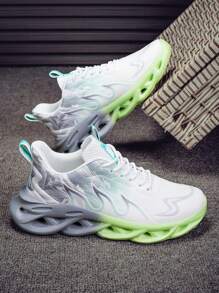Men's Casual Sports Shoes, Streamlined Gradient Color Outsole With Lightweight Shock Absorption, Breathable White Mesh Sports Shoes, Available In Pink, Green And Blue Colorways, Suitable For Outdoor Activities