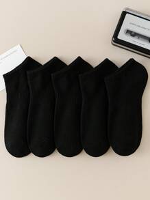 5 Pairs Women Plain Short Socks, White Color Versatile Ankle Socks For Spring & Summer, Fall - Multicolor - View 5