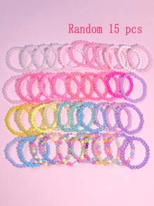 15pcs/Set Assorted Color Beaded Bracelet Set, Suitable For Festivals, Parties, Birthdays, Daily Wear, School, Children Jewelry - Multicolor - View 4