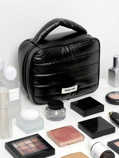 1个极简闪亮Y2K泡沫化妆包，大容量可拆卸化妆包，带提手，多功能精致防震洗漱包及旅行收纳包，少女心防水收纳袋，多隔层设计，可收纳数据线、香水、数码配件（如数据线、鼠标、耳机等），男女通用，化妆包，旅行必备