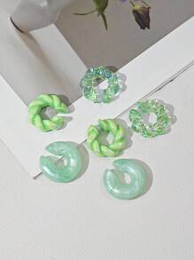 Set de 8 pares de aretes de clip en C de cuentas acrílicas de estilo simple y vibrante con tema de dopamina, regalo para mujeres para usar a diario o en fiestas