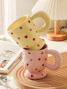 Heart Design Ceramic Mug With Handle, Coffee/Tea Cup - Multicolor - View 2