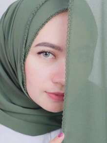 1pc Solid Color Heavyweight Chiffon Crochet Scarf, Elegant High-Quality Women's Headscarf Shawl, Suitable For Robe Wear - Multicolor - View 12