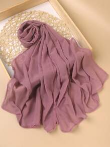 1pc Solid Color Heavyweight Chiffon Crochet Scarf, Elegant High-Quality Women's Headscarf Shawl, Suitable For Robe Wear - Multicolor - View 11