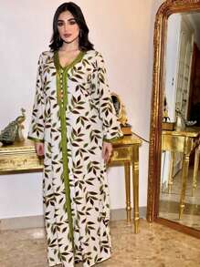 2025 New Arrival Green Print Arabic Style Dress For Women,Modest - Green - View 7