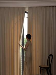 1 pieza Cortina de lujo para sala de estar, unicolor minimalista nórdica, que bloquea el sol, insonoriza y aísla el calor, lista para usar y con ojales