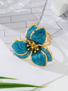 1pc Sweet Floral Oil Drop Design Lady's Ring, Suitable For Dating, Engagement Gift - Blue - View 3