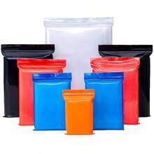 100 个塑料可重复使用拉链袋，迷你小中号口袋，红色蓝色黑色橙色珠宝包装袋，厚实耐用的聚乙烯袋，带可重新密封的拉链顶部锁，适用于旅行、储存、包装和运输 - 彩色 - 查看 3