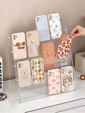 1 件透明亚克力桌面手机壳收纳盒，多层亚克力桌面手机壳展示架