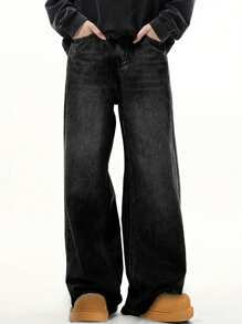 Teen Boys' Loose Relaxed Fit Pocketed Wide Leg Casual Jeans