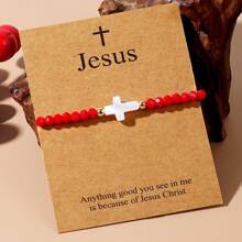 1PC/Casual Personalized/Minimalist Cross Pendant/Gold Bead, Colorful Bead Bracelet, Easter Limited Edition/Easter Card/Lucky Bracelet/Drawstring Design With Adjustable Length, Personalized Multifunctional Daily Accessory, Versatile, Gift For Family And Friends