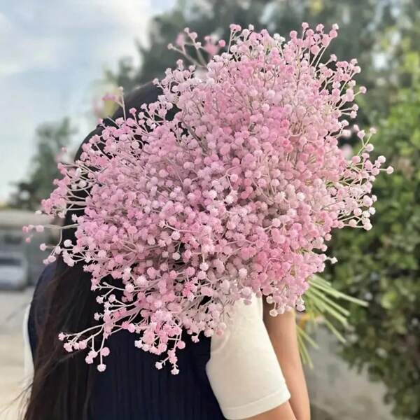 Flores artificiales de aliento para adolescentes - Ramo de flores artificiales de plástico rosa realista para bodas, compromisos, Navidad, Halloween, Acción de Gracias, Día de San Valentín y celebraciones de Juneteenth, decoraciones exteriores, decoración de jardín, planta exterior, jardinería, flores artificiales