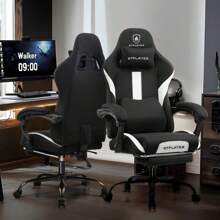 Gaming Chair With Footrest, Fabric Office Chair With Pocket Spring Cushion, Memory Foam Lumbar Pillow, High Back Computer Chair