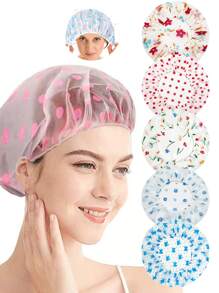 3个波点图案浴帽，彩色多功能可重复使用浴帽，防水弹性，适用于沐浴、发膜、护发素，方便旅行携带，时尚实用设计，保持头发干爽，必备浴室用品，返校季、宿舍必备