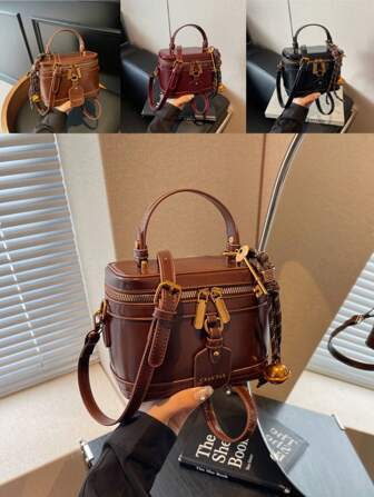 复古油皮仿皮迷你盒包，女士流苏手提单肩包，斜挎包，抗皱假日旅行包，化妆包，相机包，时尚，休闲，简约，适合购物，钱包，购物，年轻女性，大学生，新人和办公室女士。非常适合办公室，大学，工作，商务，通勤，户外，旅行和郊游