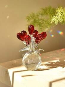 Colorful Rose Flower Crystal Figurine With Vase, Romantic Gifts For Mom On Anniversary Mother's Day Birthday, Handmade Crystal Flower Collectible, Home Table Decor ​For Mother's Day Wedding Anniversary, Home Decorations Mother's Day
