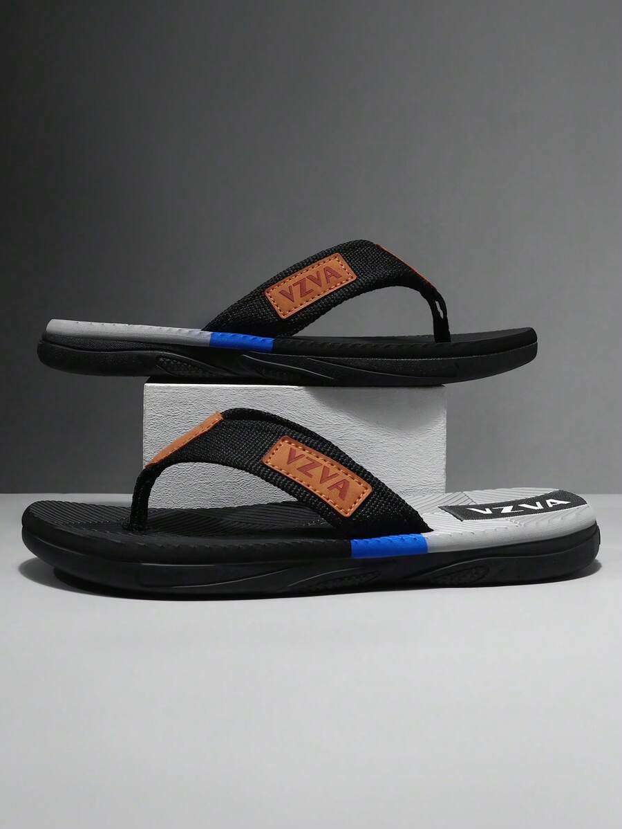 2025 New Men's Slide Sandals, Spring/Summer New Casual Fashion VAVZ Slippers, Outdoor Non-Slip Lightweight Flip Flops, Suitable For Driving, Travel, Beach, Sports, Comfortable - Black - View 1