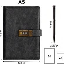 WEMATE Diary With Lock, A5 PU Leather Journal With Lock 240 Pages, Vintage Lock Journal Password Protected Notebook With Pen & Gift Box, Lock Diary Planner Organizer For Men And Women, 8.6x5.8in