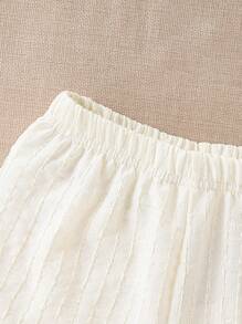 Set de 2 piezas de top de tirantes y shorts a rayas con volantes y coloridos, adecuado para exteriores, uso diario, casual y vacaciones en verano para niña joven