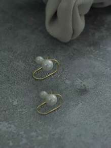 1 Pair Simple And Elegant Faux Pearl Clip-On Earrings, Fashion And Versatile, Suitable For Women To Wear For Holidays And Everyday - Cross - View 2