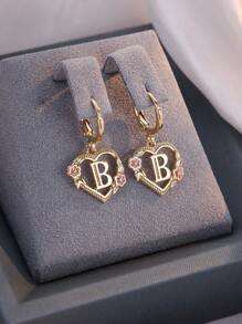 Tsnamer 1 对精美首字母环形耳环心形雕刻 26 个字母 A-Z 和花朵吊坠耳环适合女士女孩日常生日情人节珠宝礼物 - 耳環 - 查看 38