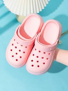 女士纯色时尚木屐 - 时尚镂空设计 - 透气花园和沙滩鞋 - 轻便、快干、防滑 - 非常适合夏季户外穿着 可爱凉鞋女士夏季新款户外防滑沙滩 EVA 包头拖鞋女士夏季室内防滑浴室淋浴休闲简约情侣人字拖 - 粉色 - 查看 3