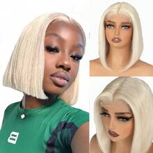 Glueless Platinum Blonde Bob Human Hair Wigs For Women Short Straight Bob 5x5 Lace Closure Wigs Ready To Wear Precut Lace Preplucked Natural Hair Line UHD Transaprent Lace Closure Wig 10 12 Inches 180% Density - Platinum Blonde - 查看 5