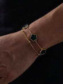1 pièce Bracelet simple et élégant pour homme avec pendentif trèfle porte-bonheur, cadeau d'anniversaire pour une utilisation quotidienne (le nombre de perles de la première couche est aléatoire, à l'exclusion de la boîte-cadeau)