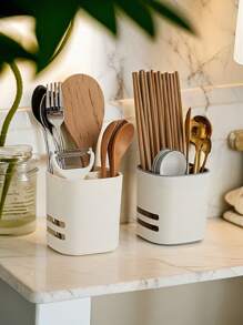 1pc Minimalist Compartment Wall Mounted Cutlery Organizer Box, Removable & Washable For Multi-Scene Use, Draining Storage Box
