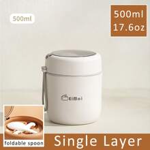 1 Pc Stainless Steel Vacuum Thermal Portable Lunch Box Double Layer 500ml & 680ml Insulated Lunch Food Warmer Soup Cup Insulated Containers Bento Lunch Box With Foldable Spoon (Lid Randomly Shiped),School Supplies