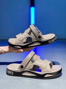 Unisex Adjustable Back Slip On Sandals, Indoor Outdoor House Shower Slippers With Anti-Slip Soft Sole, Suitable For Casual, Beach, Street Walk - Khaki - View 2