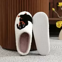 Women's Casual Thermal Lined Slippers With Strawberry Embroidery, Fashion House Slippers For Autumn/Winter